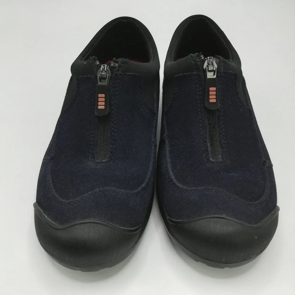 Lands End Shoes Womens Loafers All Weather Navy Suede Leather Slip On Zipper 6